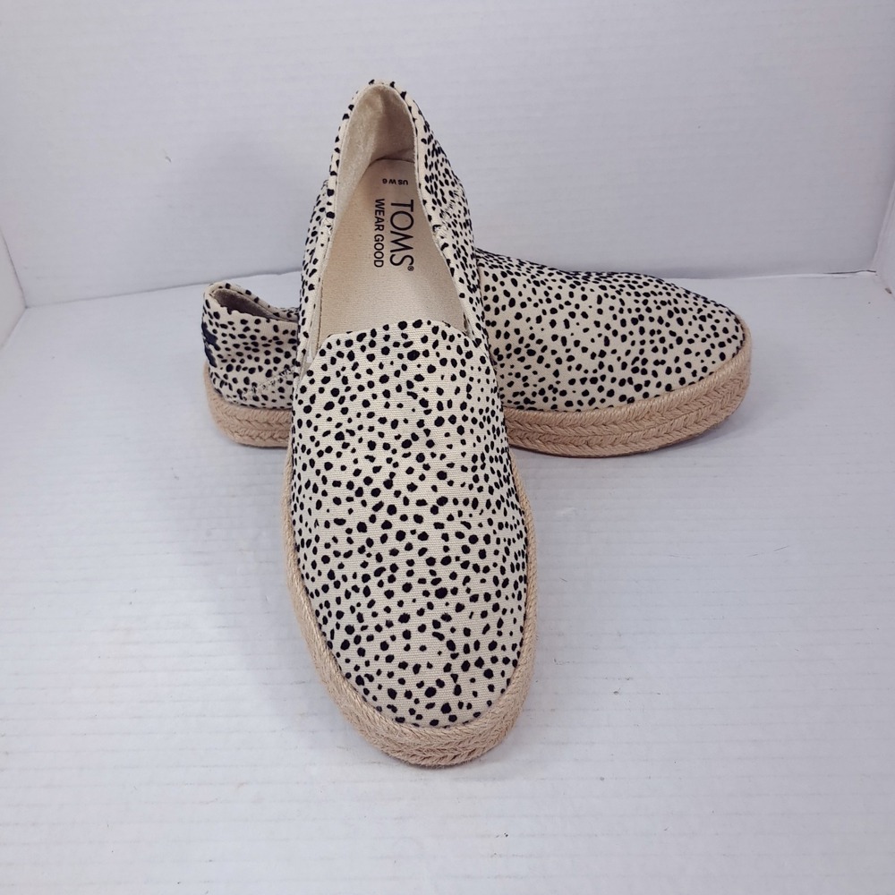 TOMS sz 6 shoes Carolina flocked Slip-On Rope Espadrille leopard mini Cheetah